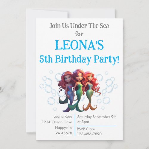 Editable Mermaid Birthday Invitation Kids Any Age
