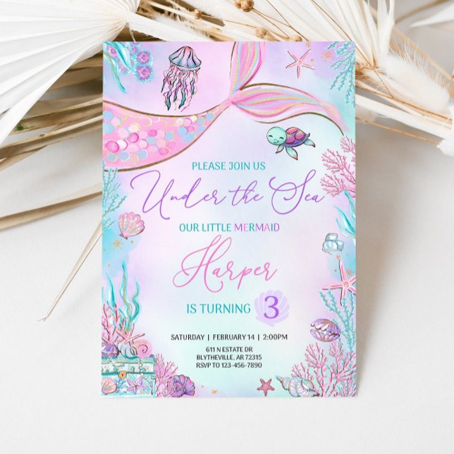 Editable Mermaid Birthday Invitation Mermaid Under (Creator Uploaded)