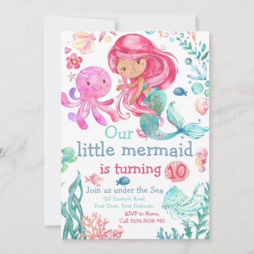 Editable Mermaid Birthday Invitation Sea Invite