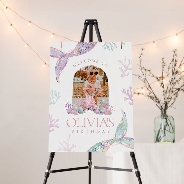 Editable Mermaid Birthday Welcome Sign ANY AGE  (In Situ (Stand))