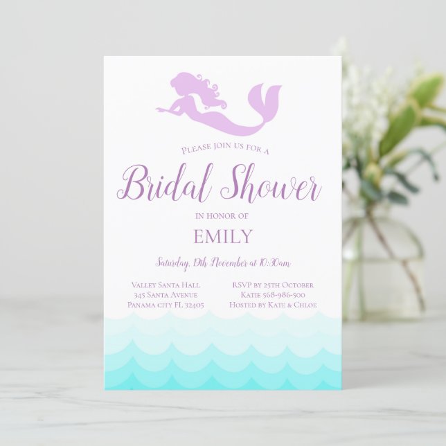 Editable Mermaid Bridal Shower, Baby Shower  Invitation (Standing Front)