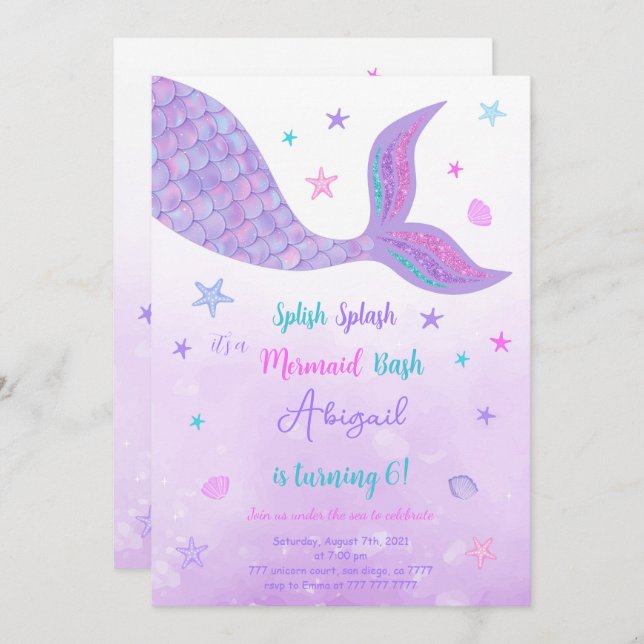 Editable Mermaid Invitation (Front/Back)