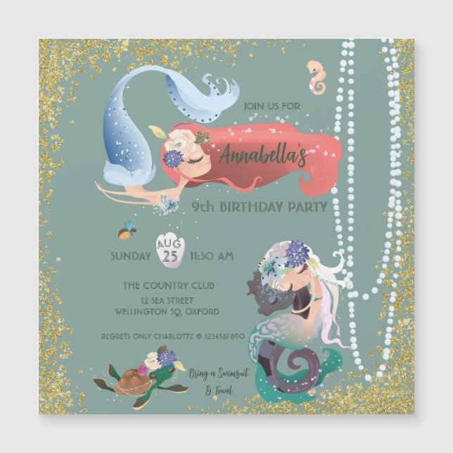 Editable Mermaid  Magnetic Invitation (Front)