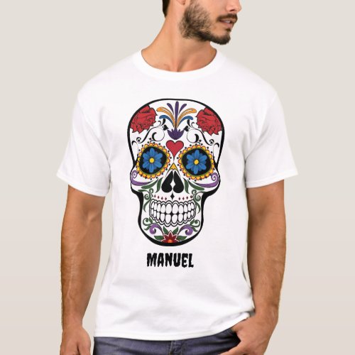 Editable Mexican Day of the Dead Skull and Name T_Shirt