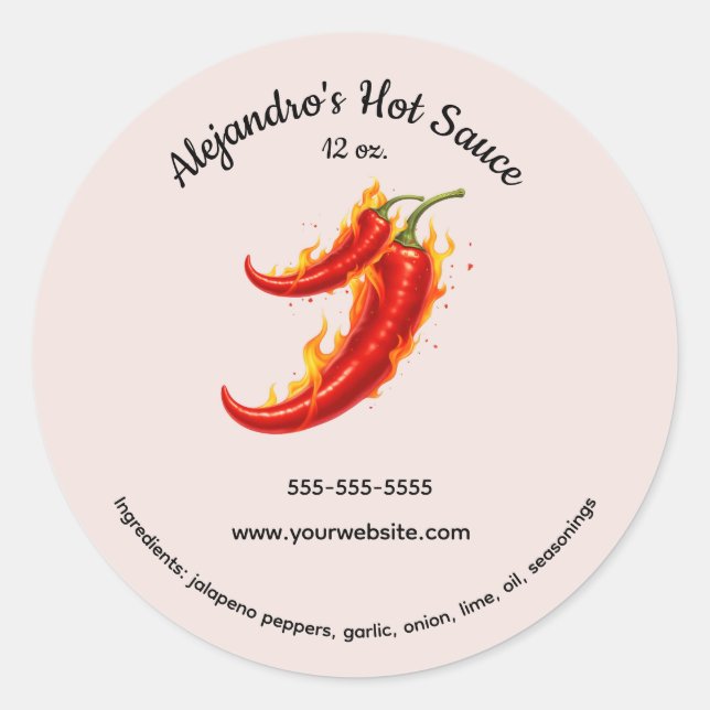 Editable Mexican Flaming Hot Sauce Label (Front)