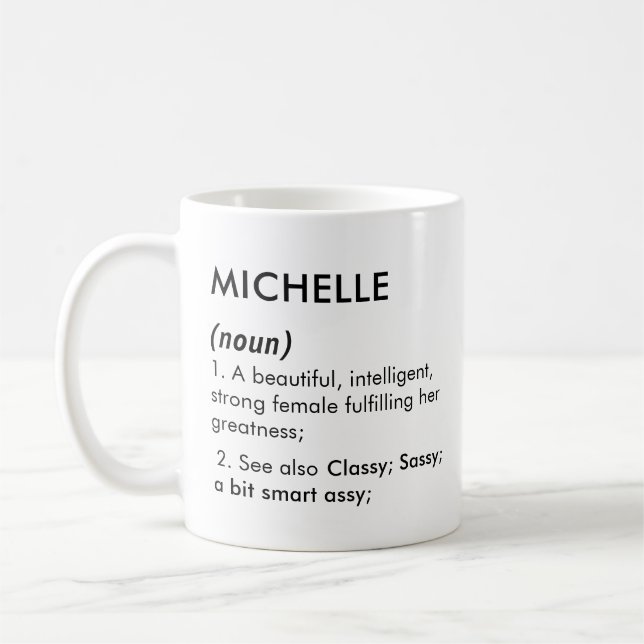 Editable Michelle name definition, custom name Coffee Mug (Left)