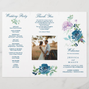 Editable Midnight Blooms Trifold Wedding Program Flyer