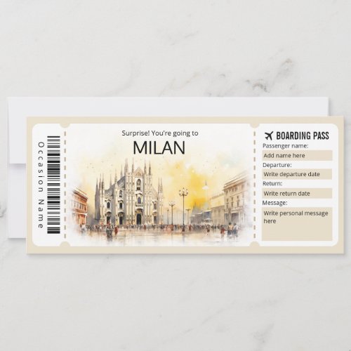 Editable Milan Boarding Pass Italia Plane ticket  Invitation