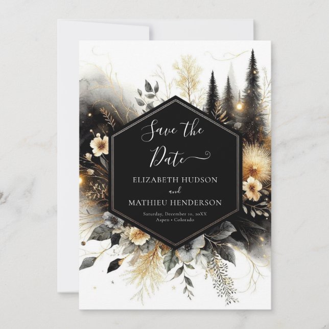 Editable Minimalist Enchanted Forest Wedding Save The Date (Front)