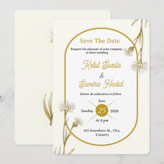Editable Minimalist Gold Botanical Wedding Invite