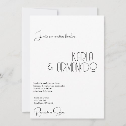 Editable minimalist wedding invitation in spanish