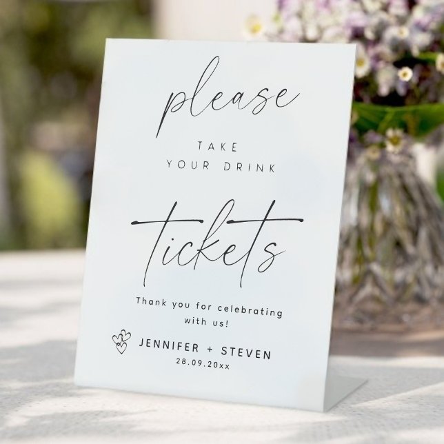 Editable Minimalist Wedding Reception Drink Ticket Pedestal Sign (Creator Uploaded)