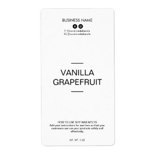 Editable Minimalist White Soy Wax Melt Labels