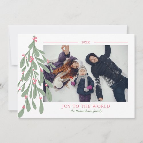 Editable mistletoe Joy script Christmas photo Holiday Card