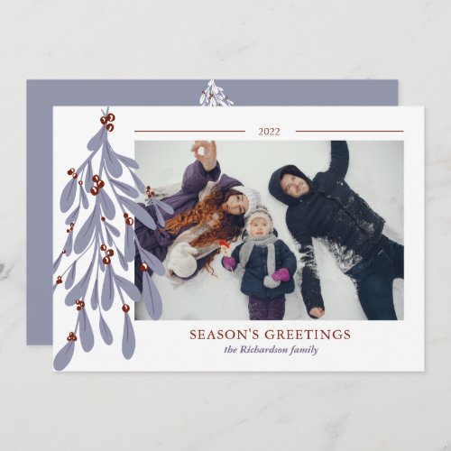 Editable mistletoe script season greetings photo holiday card