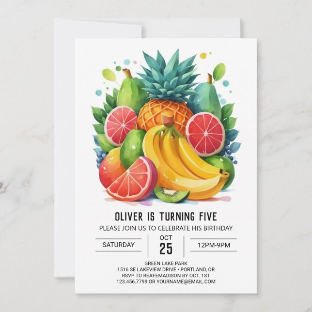Editable Modern Apple Fruits Birthday Invitation (Front)