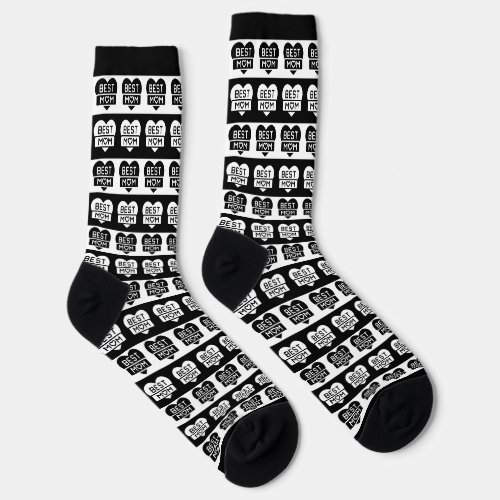 EDITABLE MODERN BEST MOM BLACK  WHITE STRIPE SOCKS