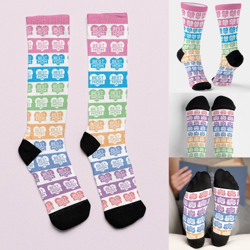 EDITABLE MODERN BEST MUM COLOURFUL STRIPE SOCKS