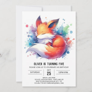 Editable Modern Fox Birthday Invitation