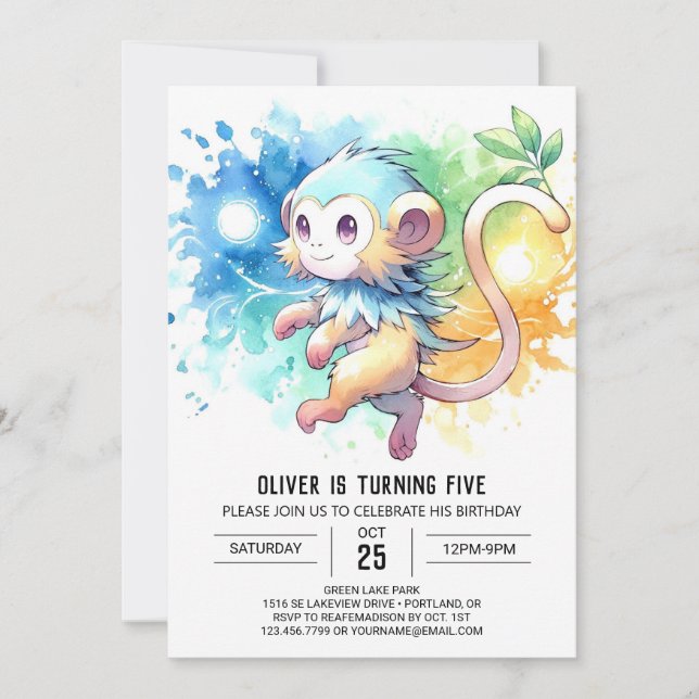 Editable Modern Monkey Birthday Invitation (Front)