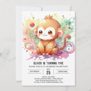 Editable Modern Monkey Birthday Invitation