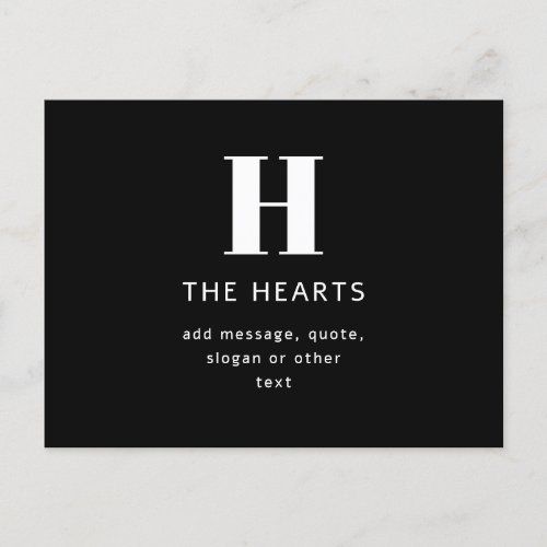 Editable Modern Monogram Name  Message  Black Announcement Postcard