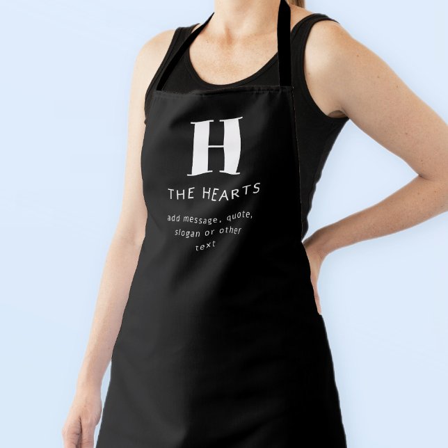 Editable Modern Monogram Name & Message | Black Apron (Creator Uploaded)