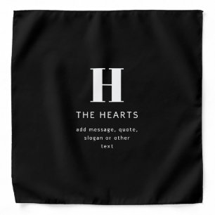 Editable Modern Monogram Name & Message Black Bandana