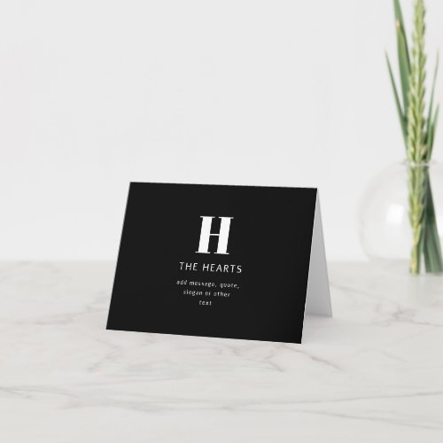 Editable Modern Monogram Name  Message  Black Card