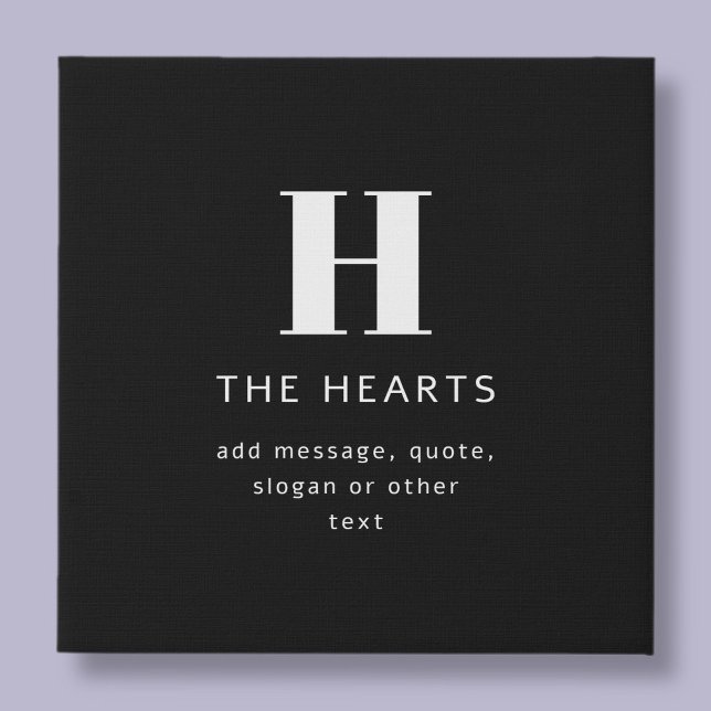 Editable Modern Monogram Name & Message | Black Faux Canvas Print (Creator Uploaded)