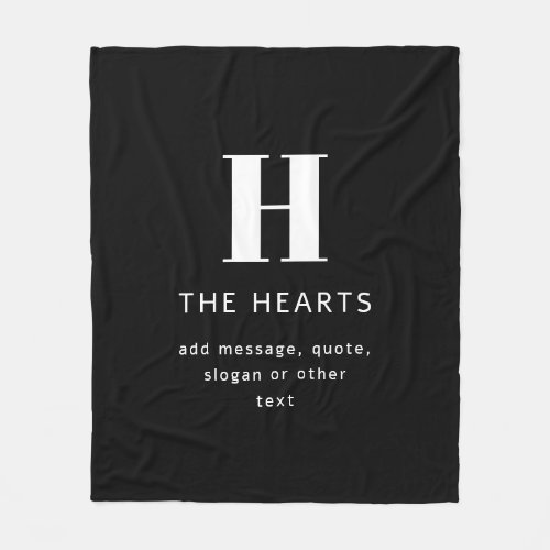 Editable Modern Monogram Name  Message  Black Fleece Blanket