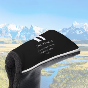 Editable Modern Monogram Name & Message Black Golf Head Cover
