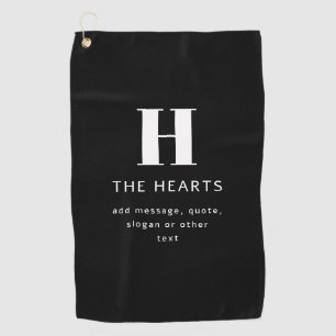 Editable Modern Monogram Name & Message Black Golf Towel