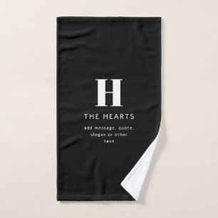 Editable Modern Monogram Name & Message Black Hand Towel