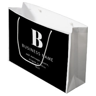 Editable Modern Monogram Name & Message   Black Large Gift Bag