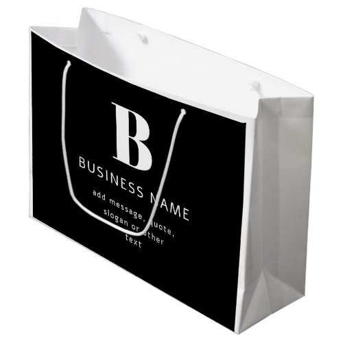 Editable Modern Monogram Name  Message  Black Large Gift Bag