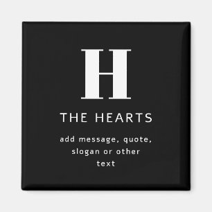 Editable Modern Monogram Name & Message Black Magnet