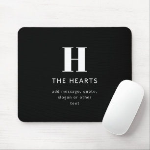 Editable Modern Monogram Name & Message Black Mouse Pad