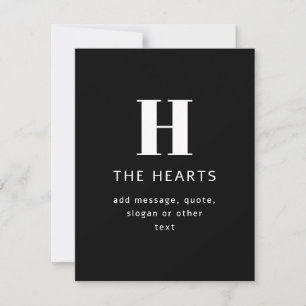 Editable Modern Monogram Name & Message Black Note Card