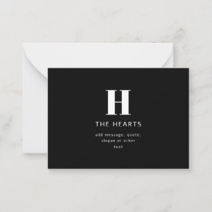Editable Modern Monogram Name & Message Black Note Card