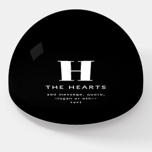 Editable Modern Monogram Name & Message   Black Paperweight