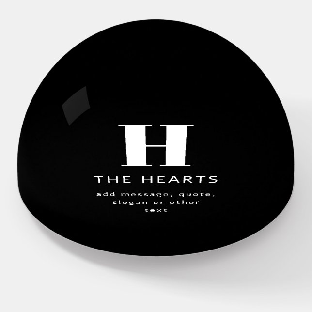 Editable Modern Monogram Name & Message | Black Paperweight (Angled)