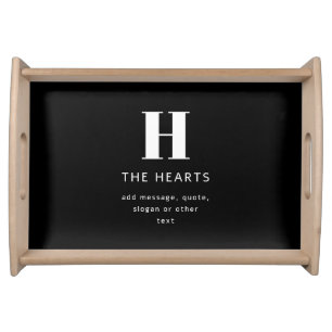 Editable Modern Monogram Name & Message   Black Serving Tray