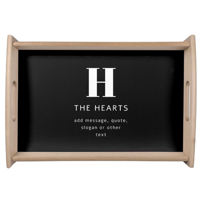 Editable Modern Monogram Name & Message | Black Serving Tray (Front)