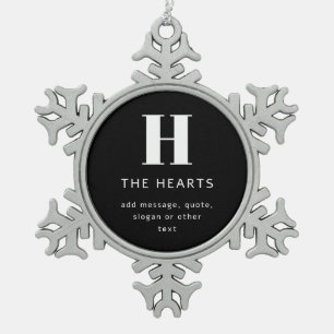 Editable Modern Monogram Name & Message Black Snowflake Pewter Christmas Ornament
