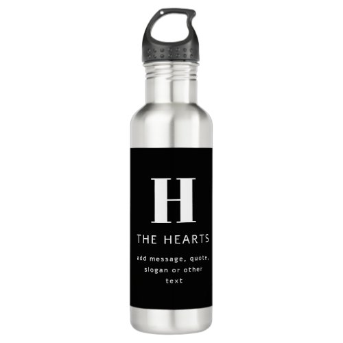 Editable Modern Monogram Name  Message  Black Stainless Steel Water Bottle