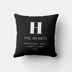 Editable Modern Monogram Name & Message   Black Throw Pillow