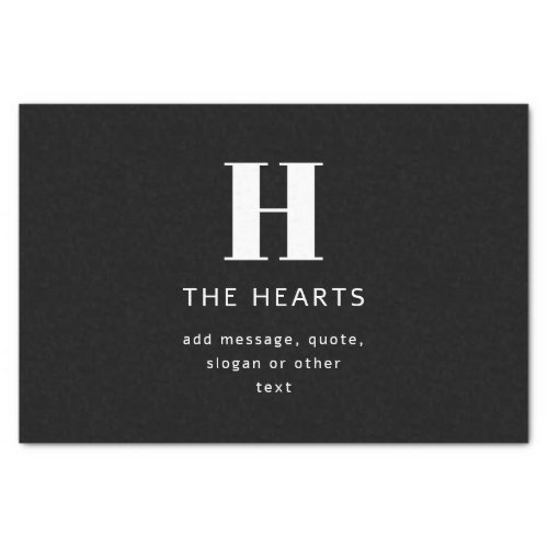 Editable Modern Monogram Name  Message  Black Tissue Paper