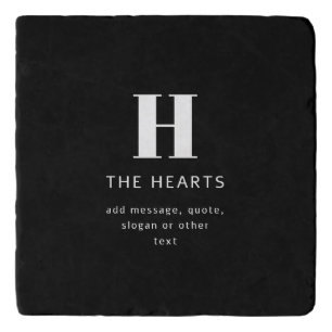 Editable Modern Monogram Name & Message Black Trivet