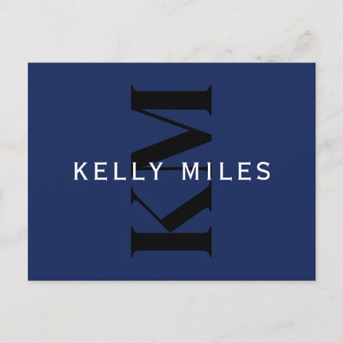 Editable Modern Name Navy Blue Black White Postcard